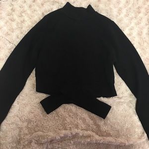 Zara black mock neck cut out cropped knit sweater